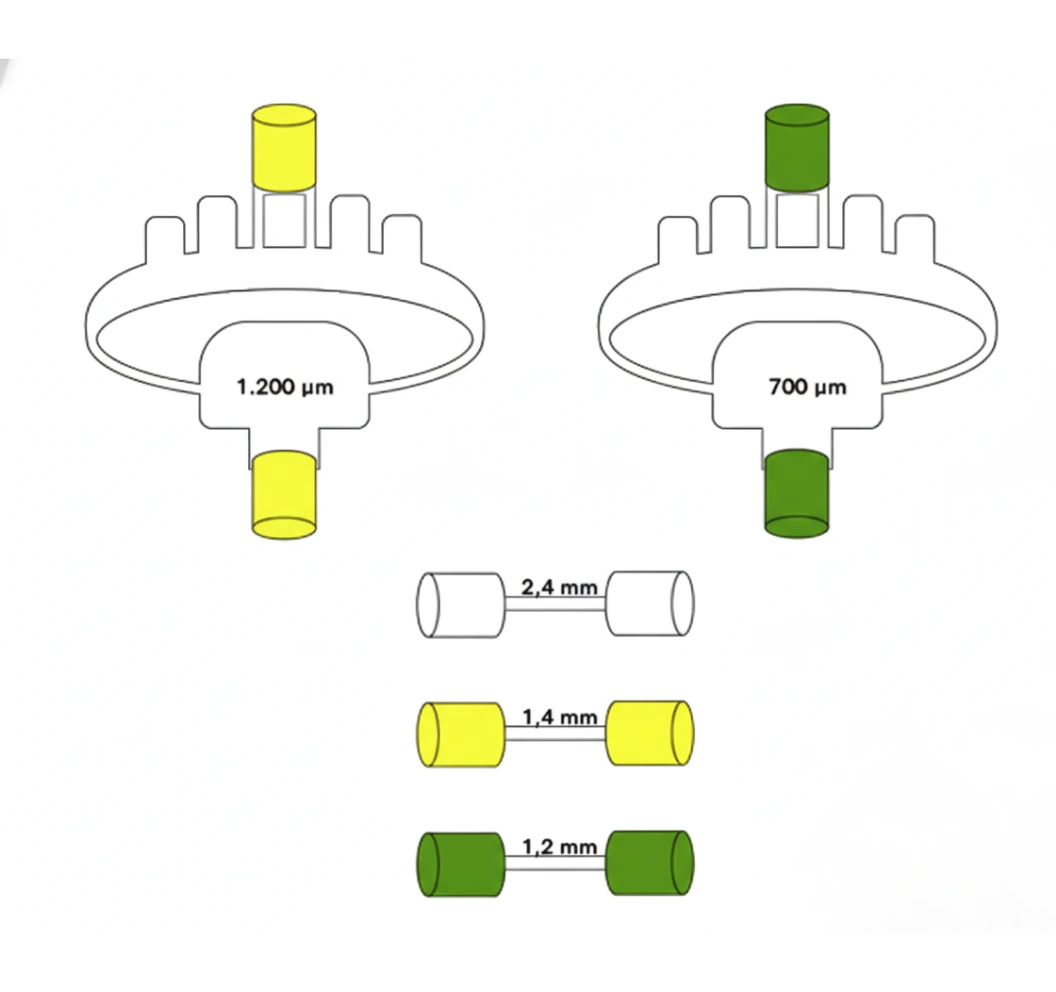 Original Pure Flow drawing identifying 1,200 μm and 700 μm tissue filters and 2.4, 1.4 and 1.2 mm emulsifiers